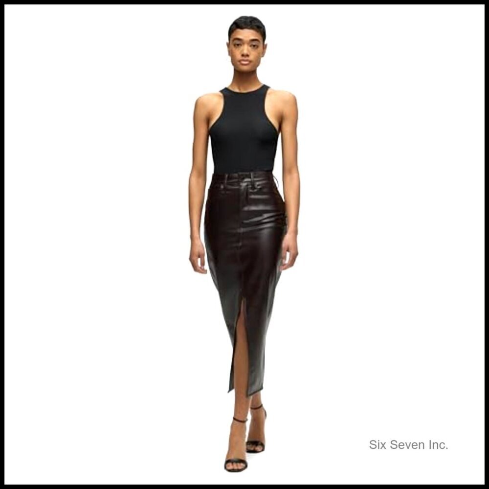 Reconstructed Midi Skirt in Vegan Leather with Front Slit - Picture 6 of 7